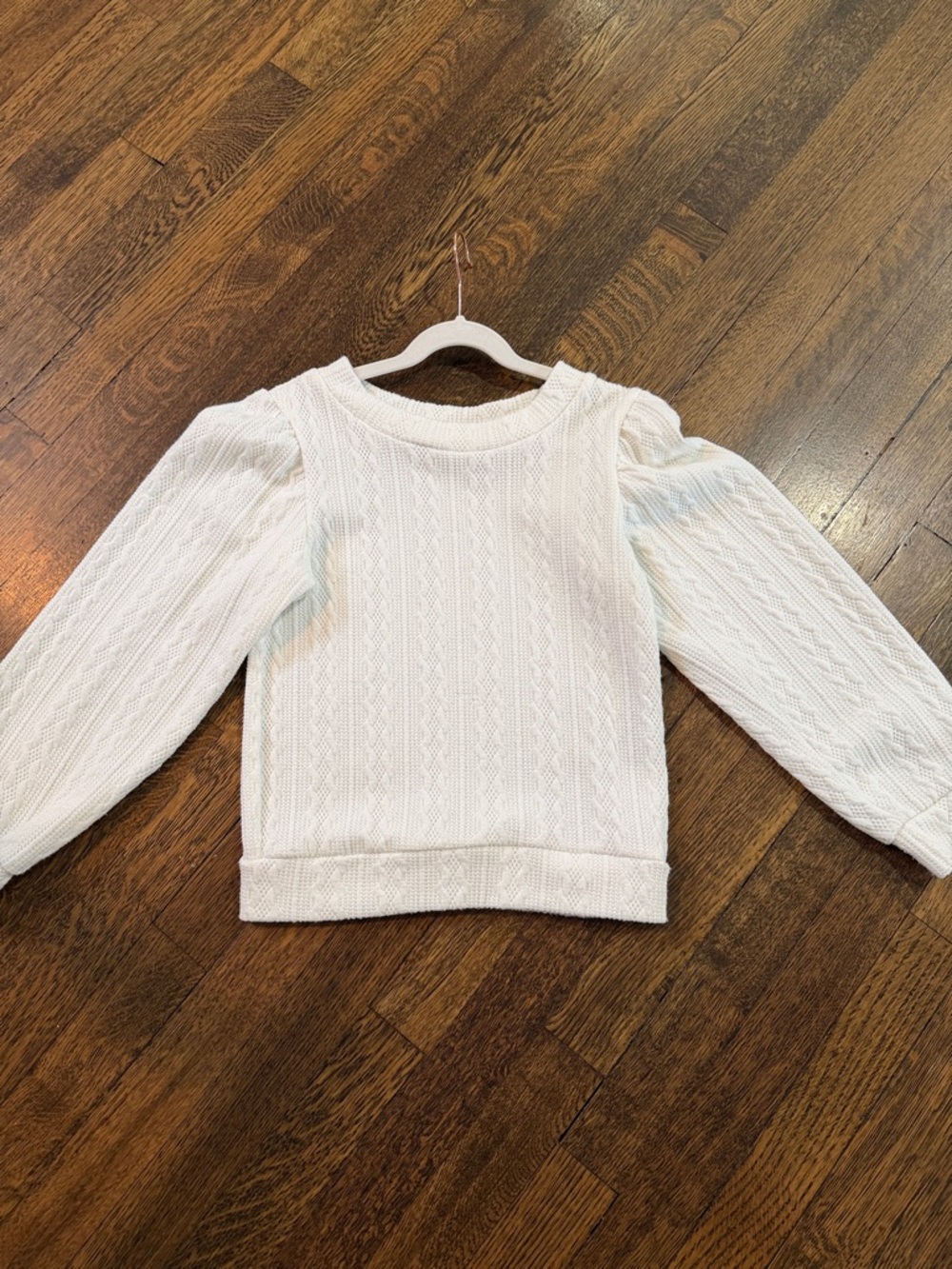 Source Unknown Cream Cable Knit Puff Sleeve Sweater
